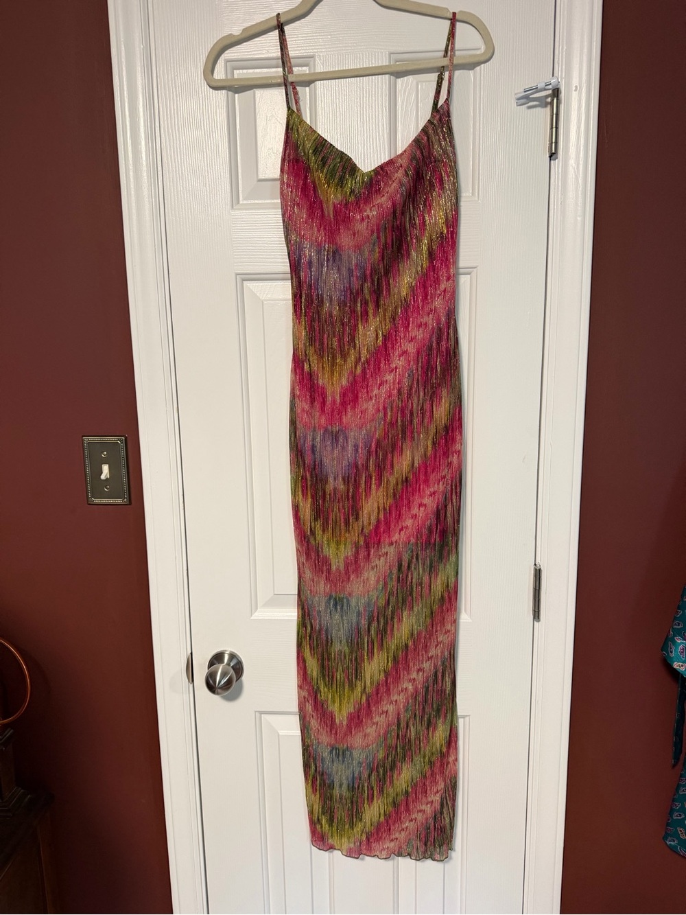 Multicolor Chevron Maxi Slip Dress with Adjustable Straps